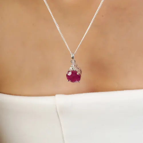 100% Genuine 7.2 CT Ruby & Diamond 925 Sterling Silver Fine Pendant Jewelry For Women's