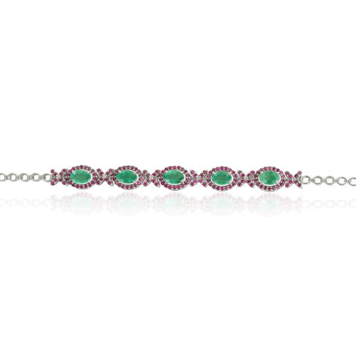 High Quality Natural Emerald & Ruby Gemstone 925 Silver Half Chain Tennis Bracelet