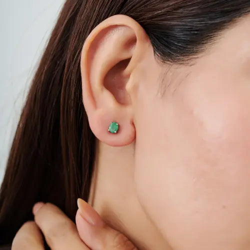 Stunning Oval Shape 100% Genuine Emerald Gemstone Stud Earrings Fine Unisex Jewelry