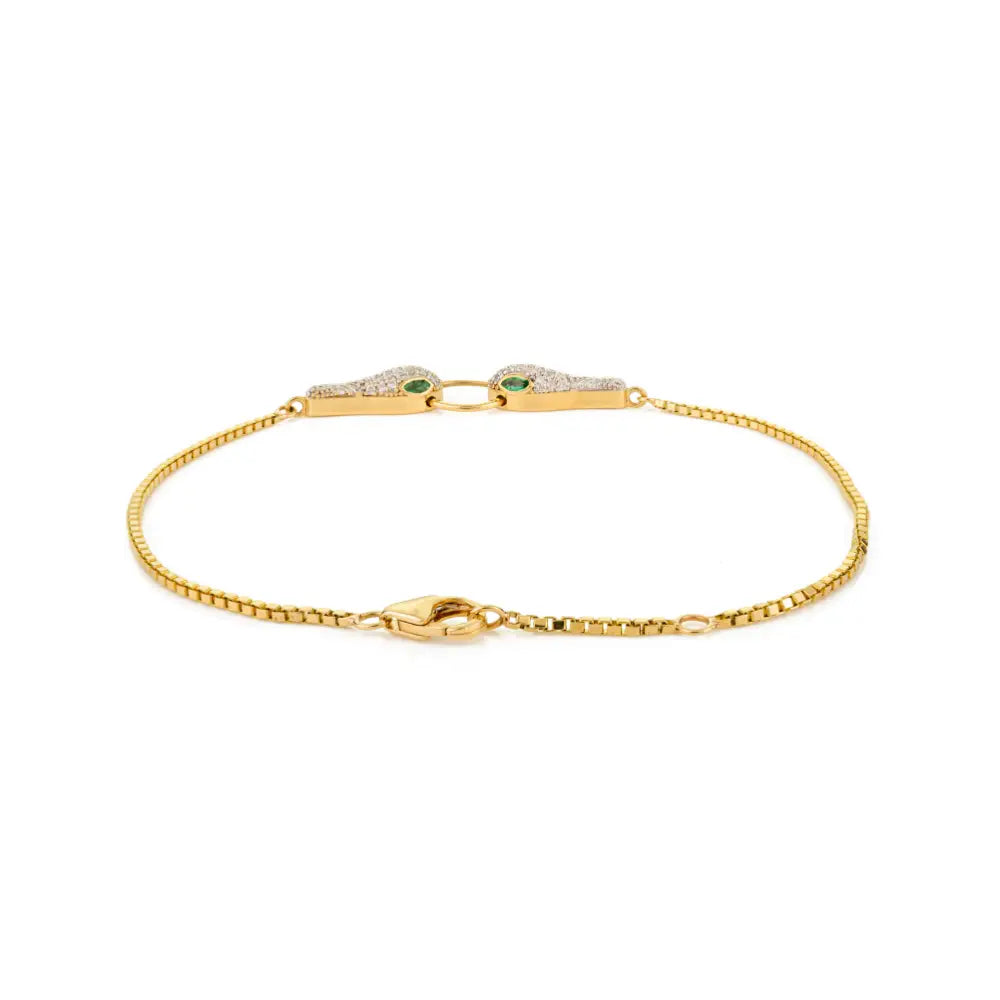 Real K18 Yellow Gold Emerald & Diamond Double-Headed Snake Bracelet Wedding Jewelry