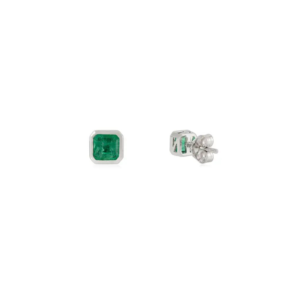 6X5 MM Octagon Gemstone Emerald Minimal Stud Earrings For Daily Wear Unisex 14K Gold