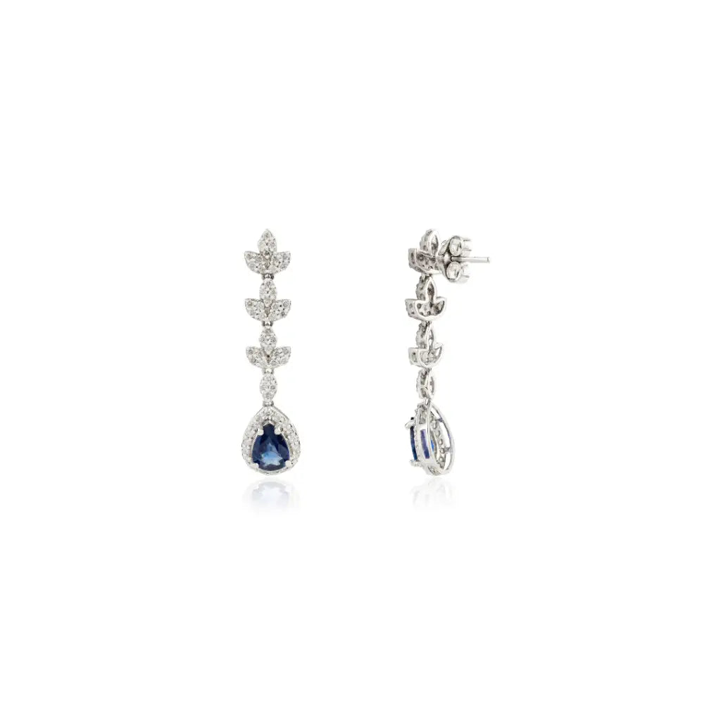 Birthstone Jewelry 14K Gold Blue Sapphire & Diamond Teardrop Dangle Earrings Wedding