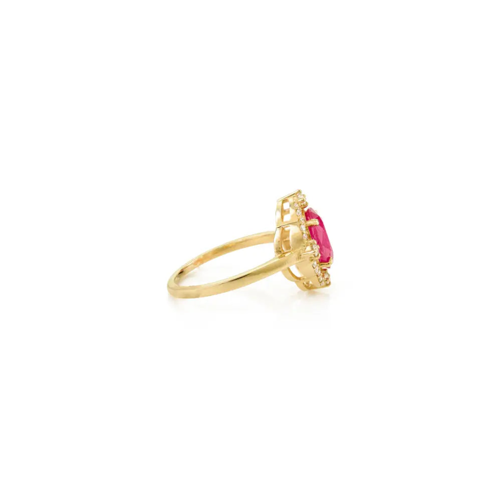 Unique Design 14K Real Yellow Gold Ruby & Diamond Engagement Ring Trending Fine Jewelry