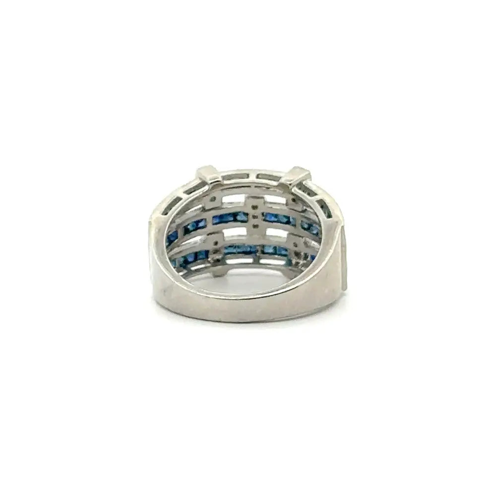 High Grade Jewelry Solid Silver Blue Sapphire & American Diamond Statement Ring For Wedding