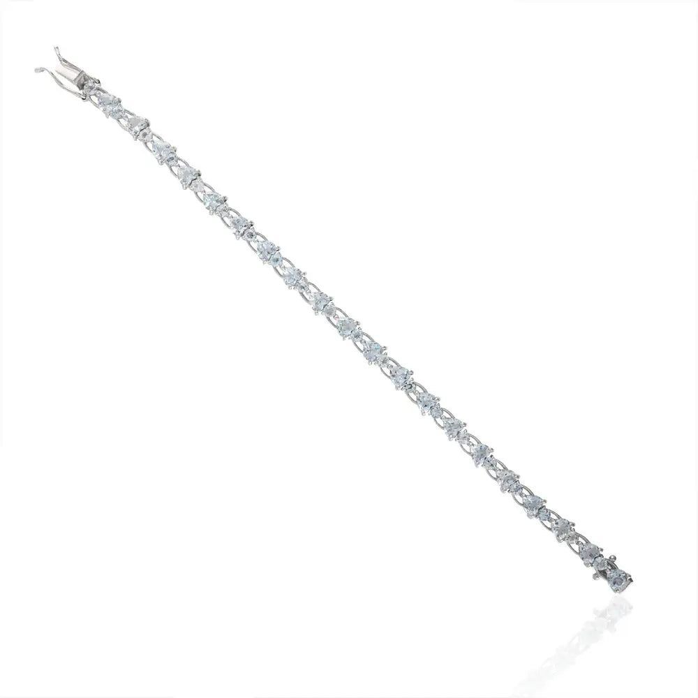 Heart & Round Shape Aquamarine Tennis Bracelet Set In Prong Setting 925 Sterling Silver Bulk Order