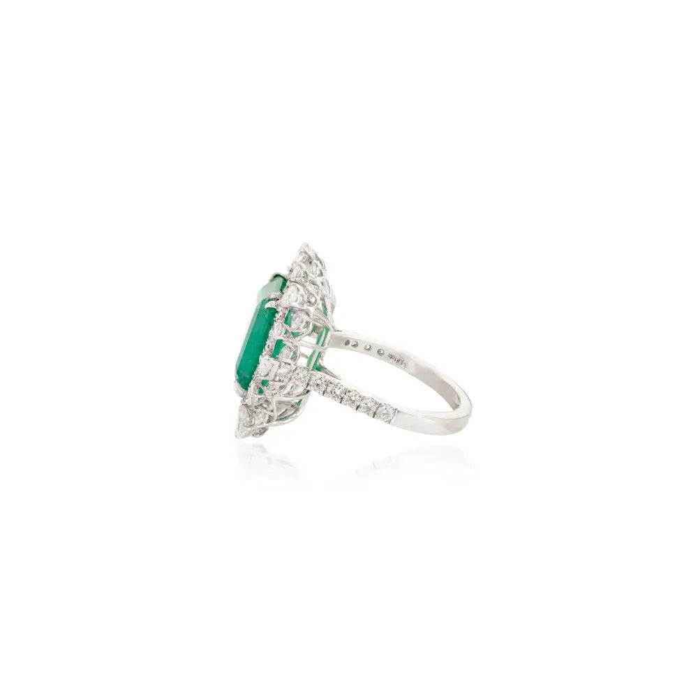 Natural Emerald & Diamond 18K White Gold Statement Cocktail Ring Wedding Jewelry