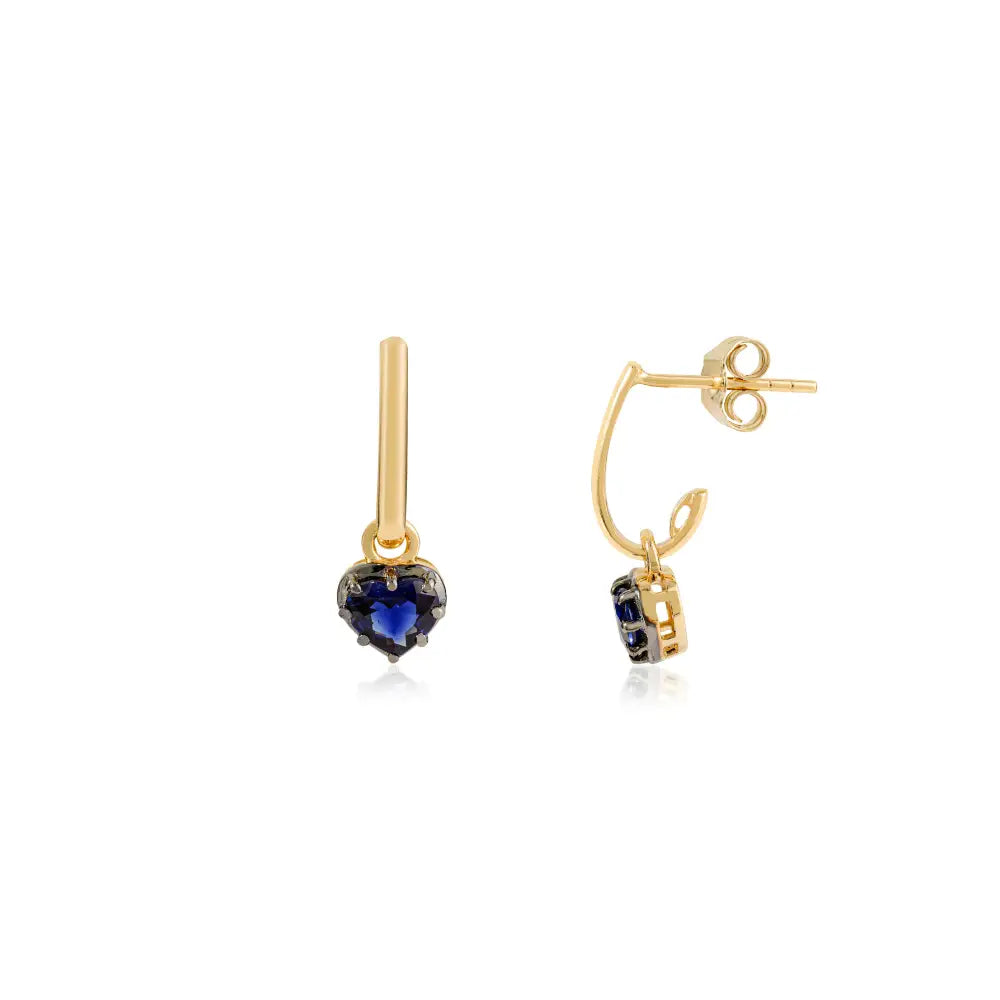 18K Yellow Gold Natural Blue Sapphire Heart Shape Gemstone Charm Stud Earrings Daily Wear