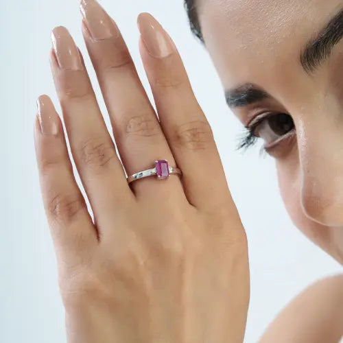 Minimal Design 925 Sterling Silver Natural Ruby & Diamond Handmade Ring For Women's
