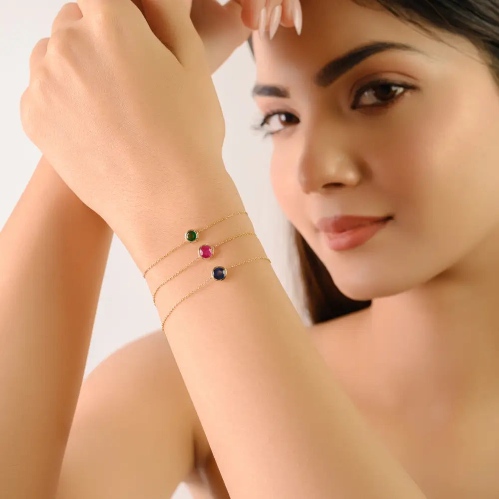 Delicate Minimal 14K Yellow Gold Ruby Gemstone Solitaire Bracelet Latest Trending Jewelry
