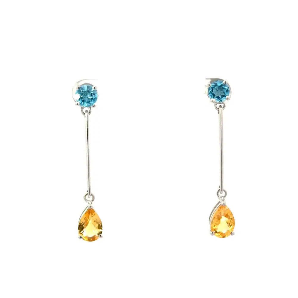 Customized Silver Jewelry Fine Blue Topaz & Citrine Long Dangle Drop Earrings For Women