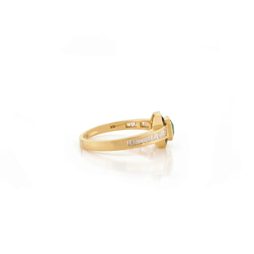 18K Yellow Gold Emerald & Diamond Statement Enamel Ring Precious Gemstone Jewelry