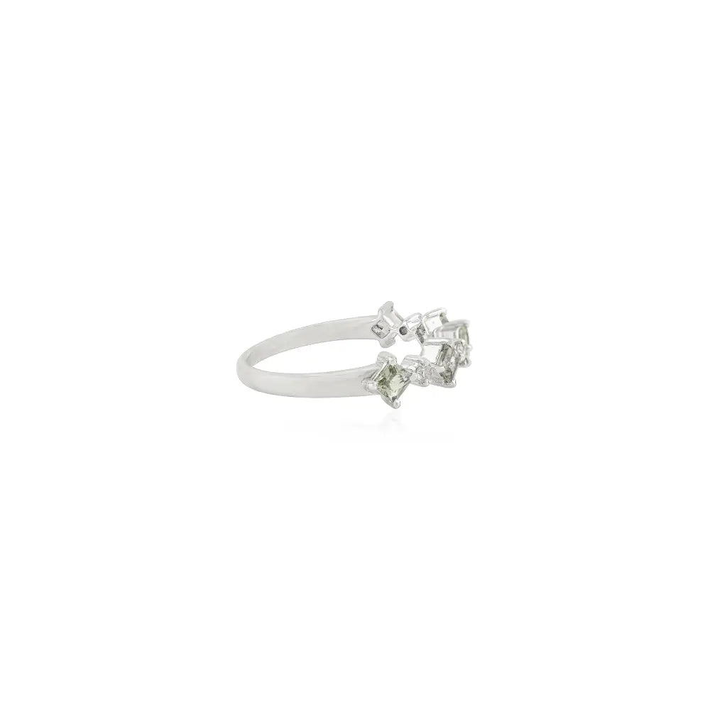 Square Shape Green Sapphire & Round Cut Diamond Stackable Half Eternity Band Ring