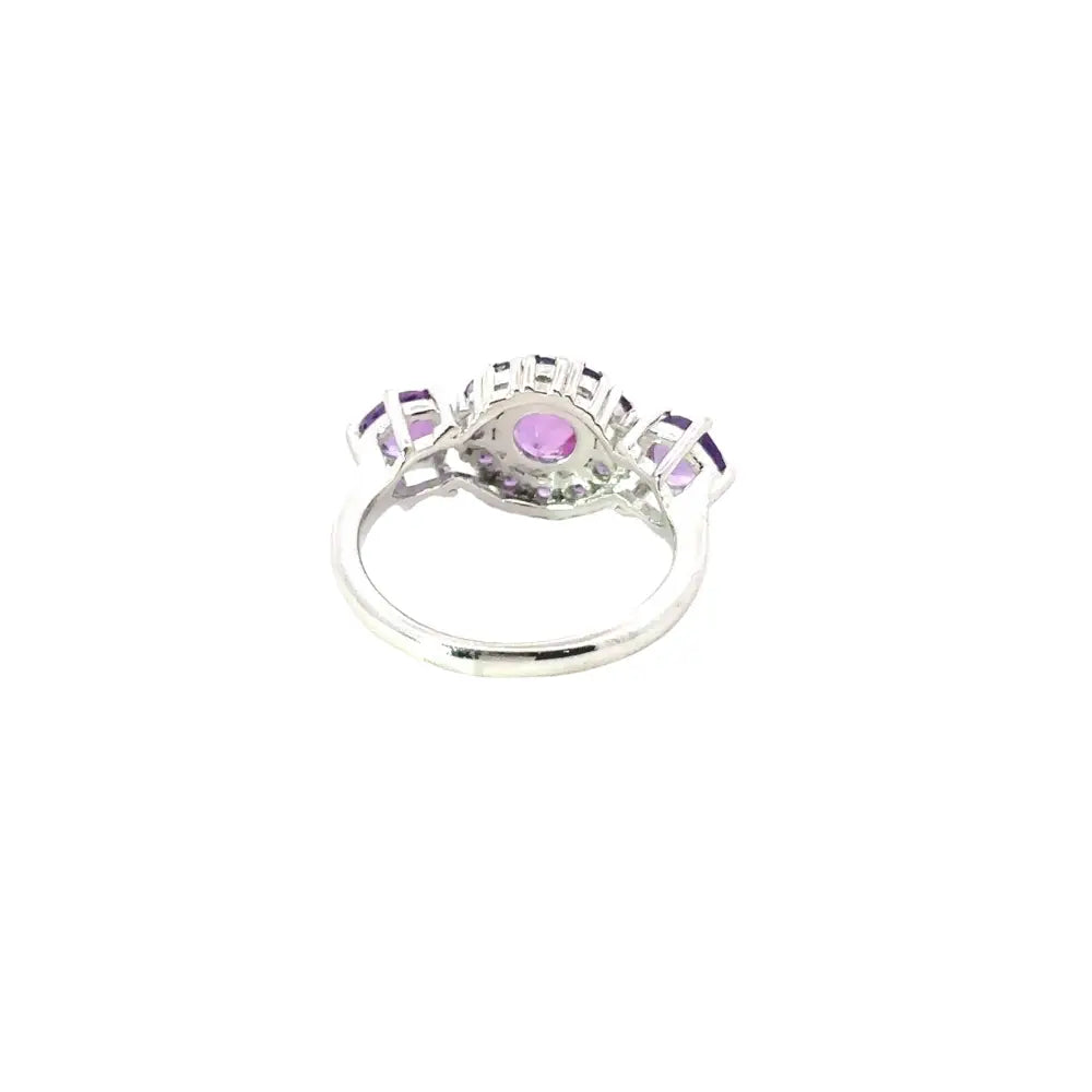 Febuary Birthstone 100% Natural Amethyst 925 Sterling Silver Cluster Ring For Women