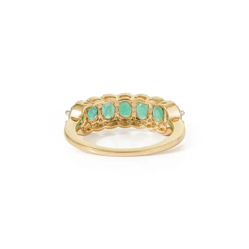 Best Wholesale Price Real Emerald & Diamond 14K Real Yellow Gold Half Eternity Band Ring Wedding Jewelry
