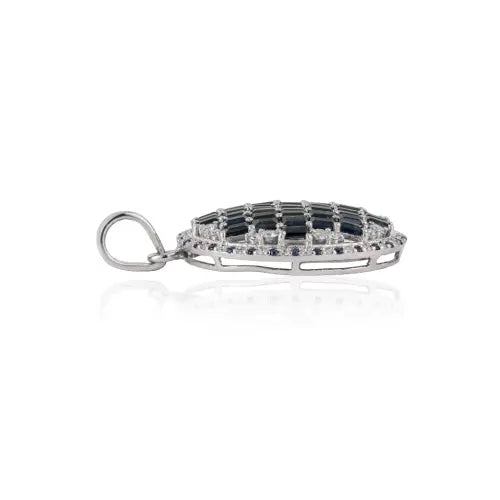 Designer 925 Sterling Silver Blue Sapphire & Diamond Oval Shape Pendant Fine Jewelry