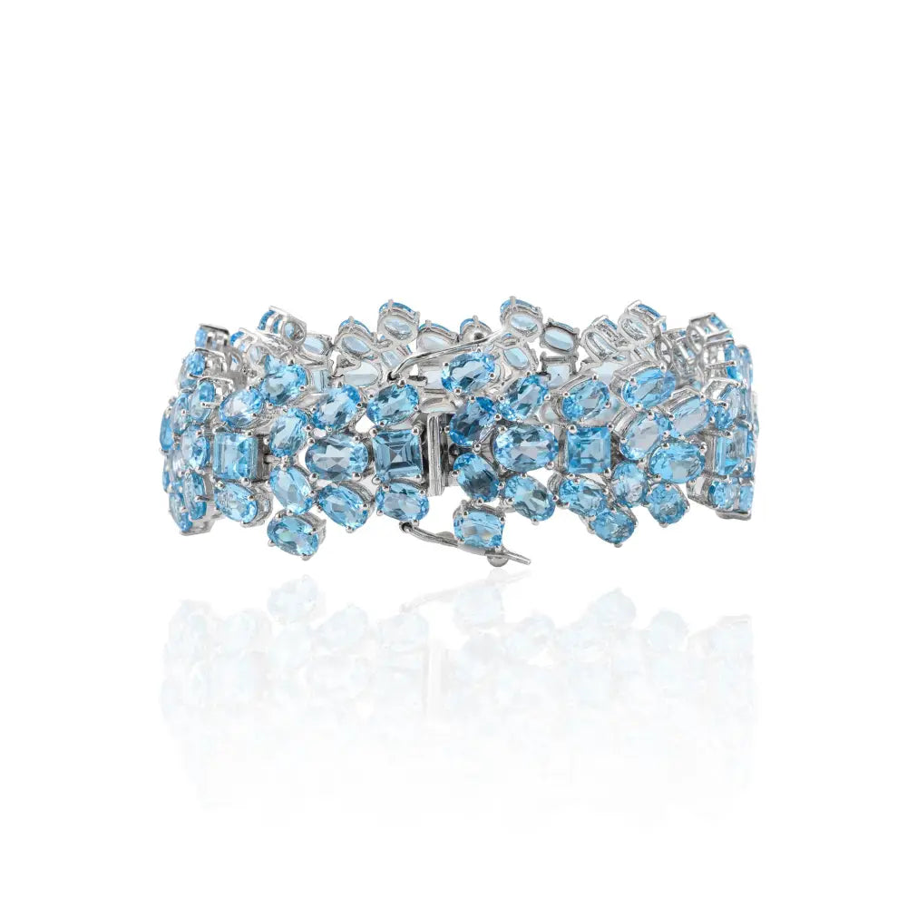 Party Wear Jewelry 925 Sterling Silver Blue Topaz Statement Wedding Bracelet Set In Prong Setting