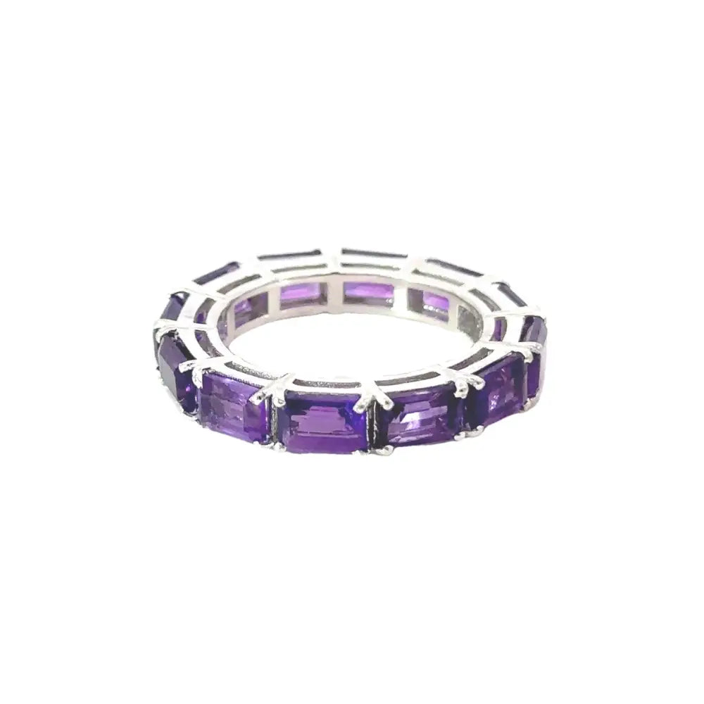 Baguette Shape Amethyst 925 Sterling Silver Full Eternity Band Ring For Daily Wear