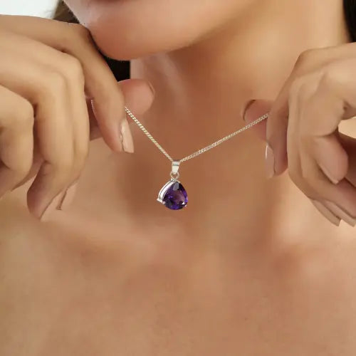 Stunning 925 Sterling Silver 10x10 mm Trillion Cut Natural Amethyst Solitaire Gemstone Pendant