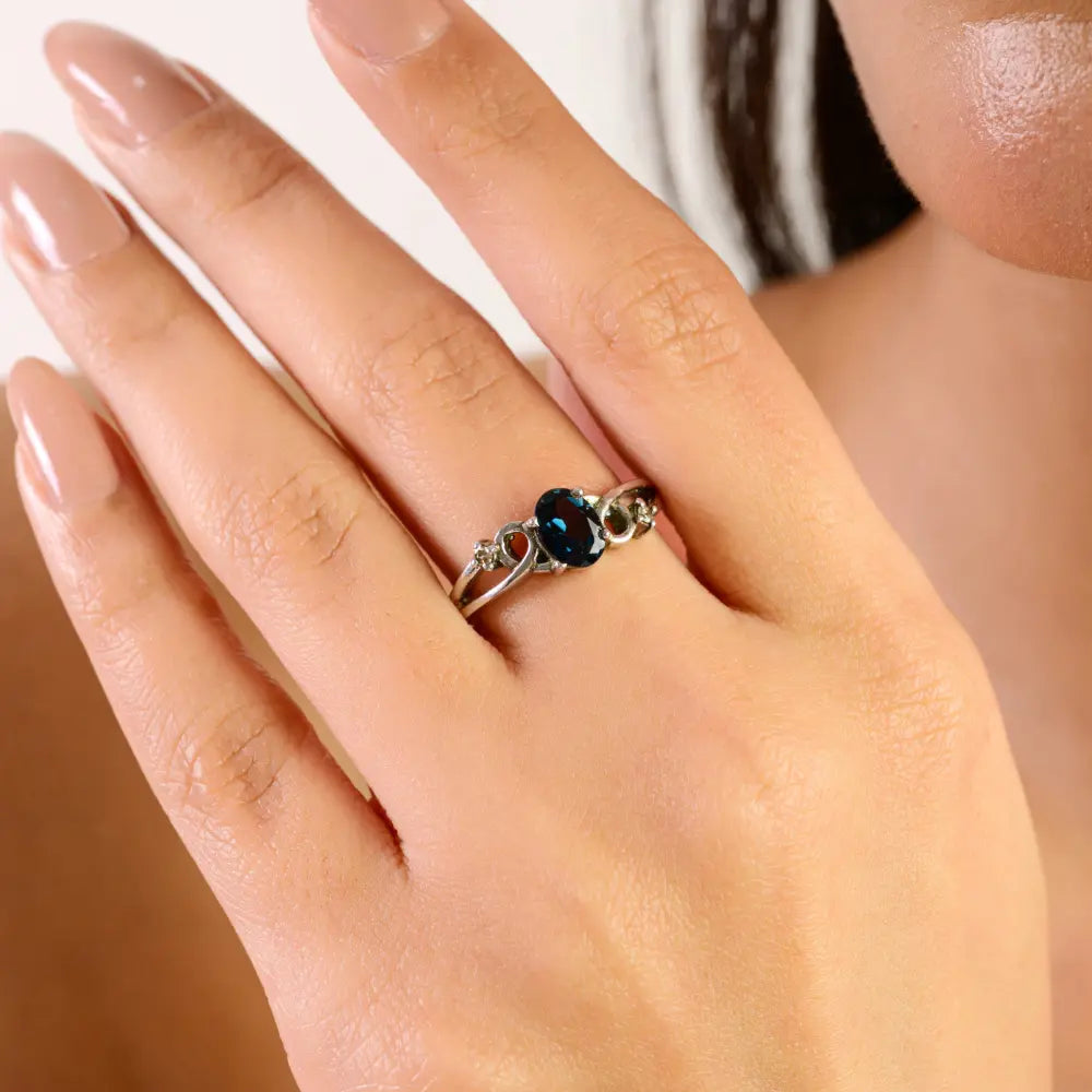 London Blue Topaz & Diamond 925 Sterling Silver Split Shank Accent Ring