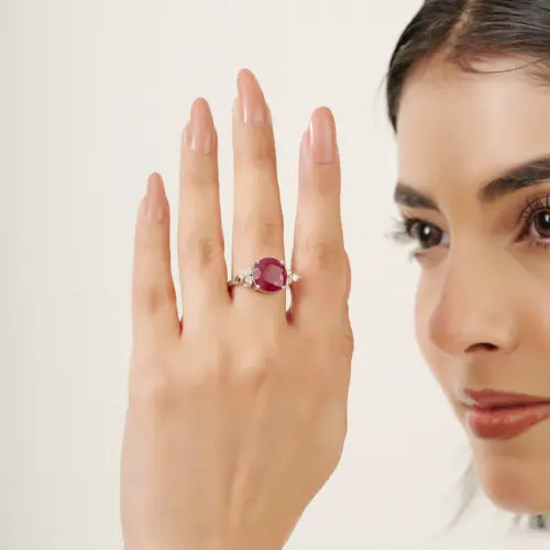 7.2 ct. Round Cut Ruby & Diamond 925 Sterling Silver Ring July Birthstone Fine Jewelry