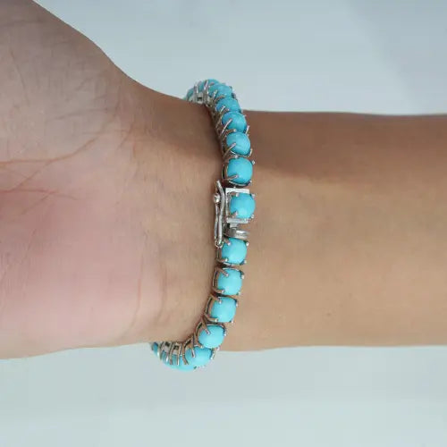 Gorgeous 925 Sterling Silver Natural Turquoise December Birthstone Unisex Tennis Bracelet
