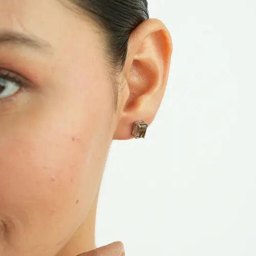 Trendy Minimal Design Octagon Cut Natural Smoky Topaz 925 Sterling Silver Stud Earrings