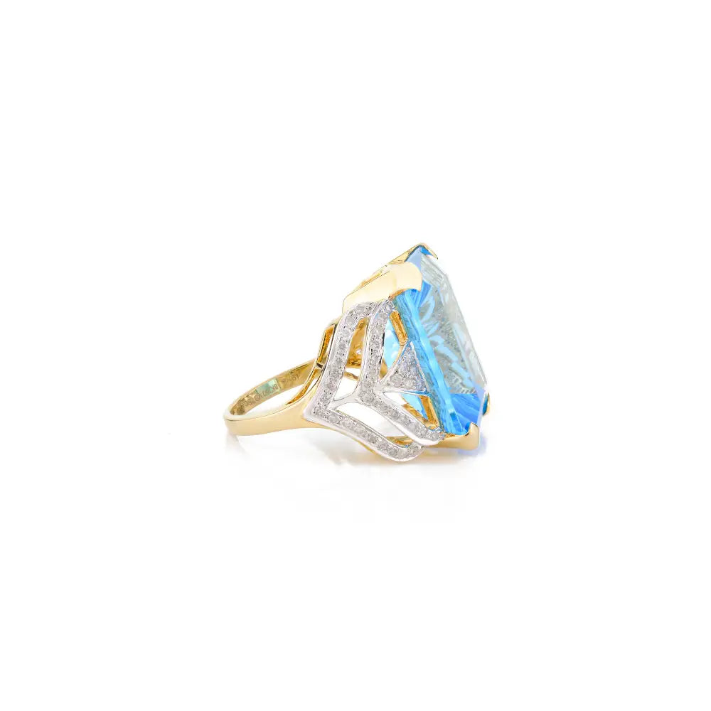 Unique Design Fine Blue Topaz & Diamond Statement Chunky Ring Wholesale Custom Jewelry