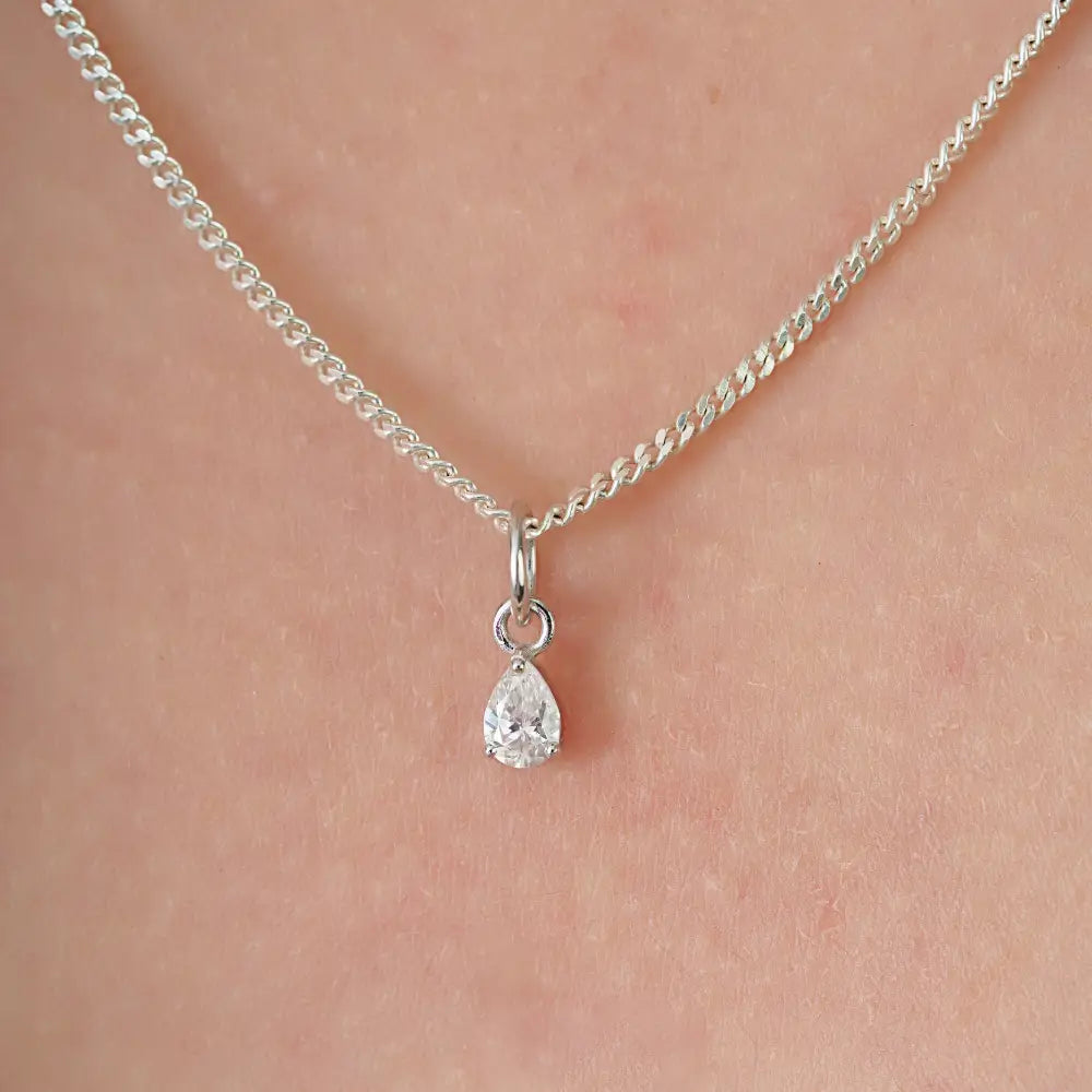 Dainty Pear Cut Diamond 14K White Gold Solitaire Pendant Daily Wear Best Selling Jewelry