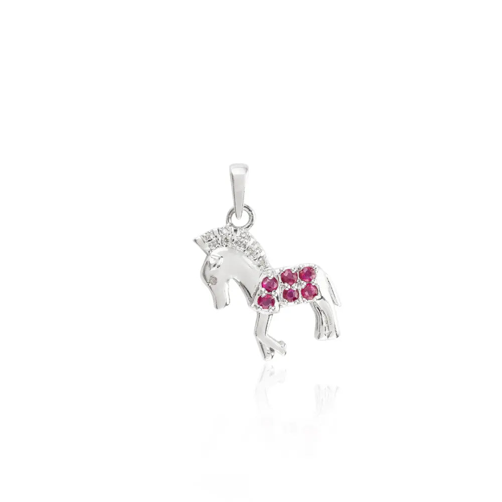 Most Beautiful Natural Ruby & American Diamond Horse Shape Pendant Necklace In 925 Sterling Silver Handmade Jewelry