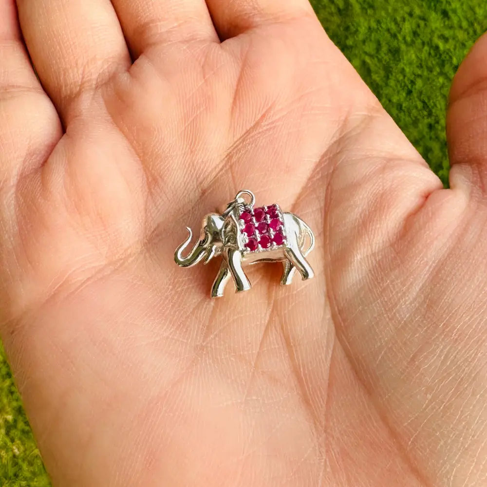 100% Real Round Cut Ruby July Birthstone Elephant Shape Pendant In 925 Sterling Silver For Valentine Day Gift