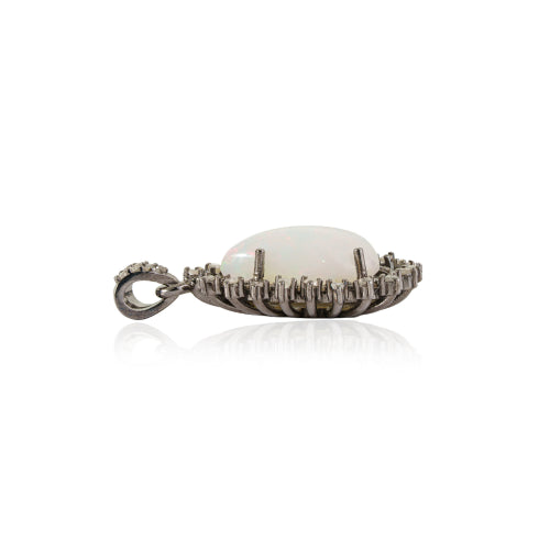 5CTW Pear Shape Natural Opal & Diamond Halo Pendant Fine Jewelry In 925 Sterling Silver