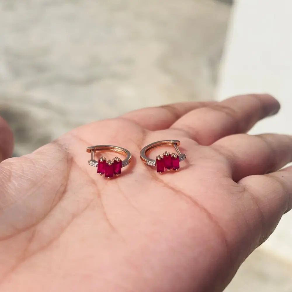 Handcrafted Natural Ruby & Diamond 18K Rose Gold Minimal Russian Lock Earring