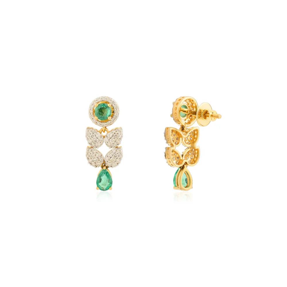 New Trendy Design 14K Gold Emerald & Diamond Drop Earrings For Women Wedding Jewelry