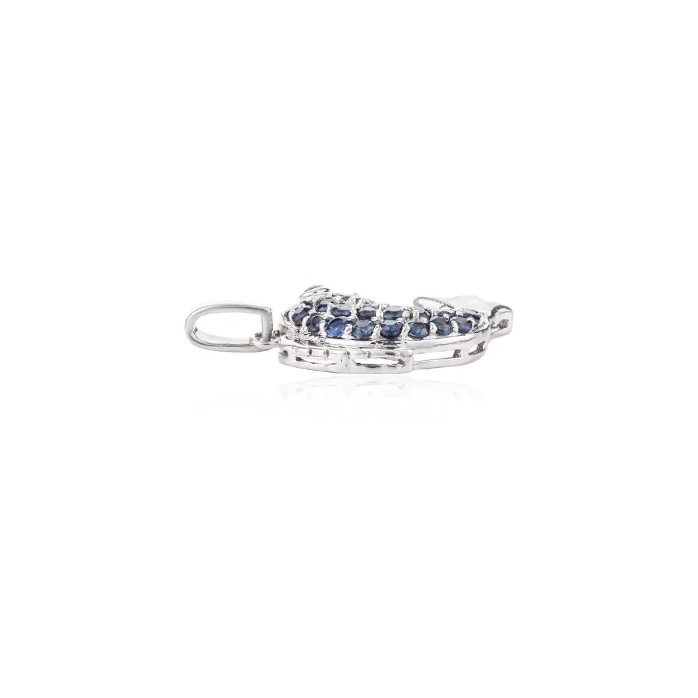 Handmade Fine Jewelry Supplier Blue Sapphire & Ruby Dolphin Shape Pendant In 925 Sterling Silver