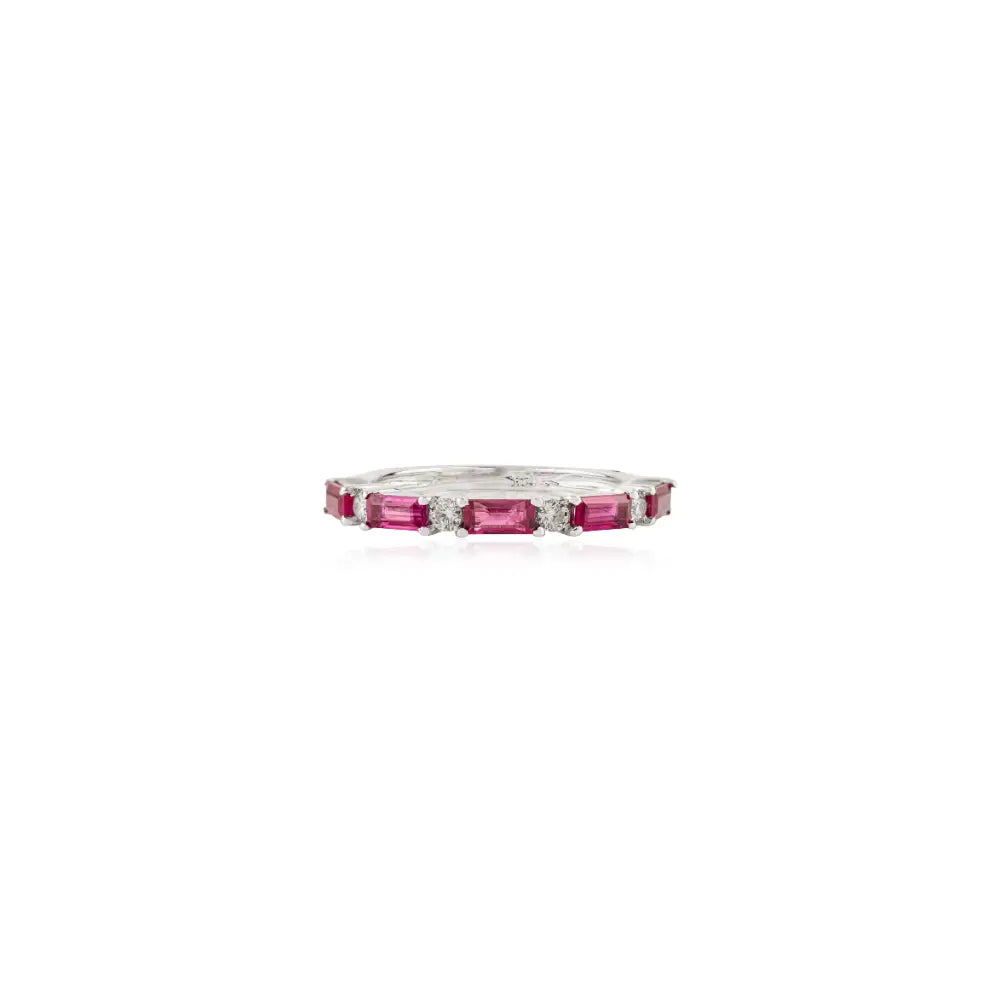 Trending Jewelry 14K White Gold Ruby & Diamond Stackable Half Band Ring Anniversary Gift