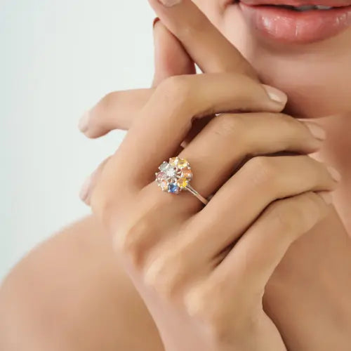 Trendy 925 Sterling Silver Round Cut Natural Multi Sapphire Gemstone Fine Ring Jewelry