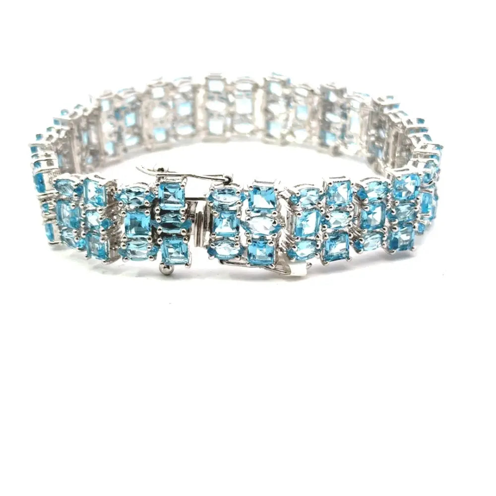 Semi Precious Gemstone Jewelry Blue Topaz Cocktail Tennis Bracelet Prong Setting December Birthstone