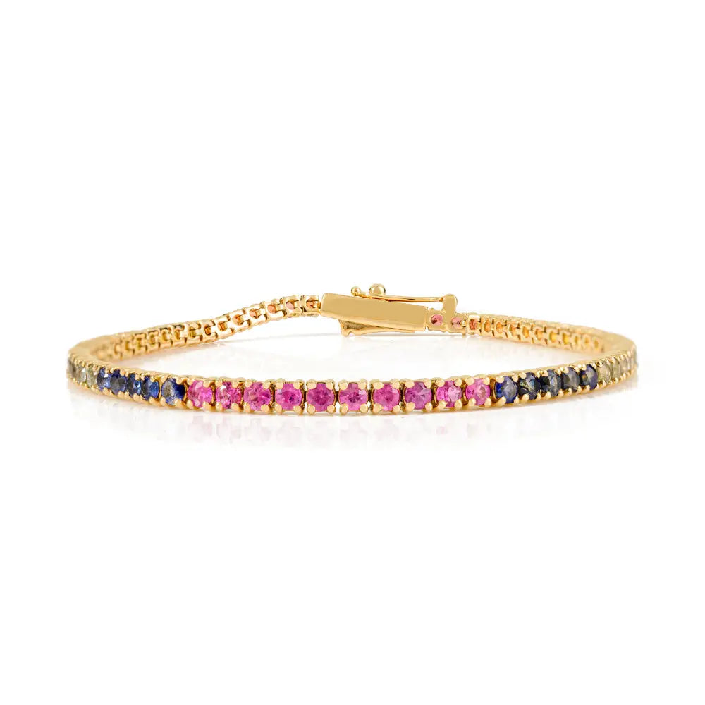 Simple Design Rainbow Multi Sapphire Stackable Tennis Bracelet 18K Gold New Jewelry