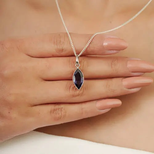 Bezel Set Marquise Cut Natural Iolite 925 Sterling Silver Pendant Jewelry For Women's
