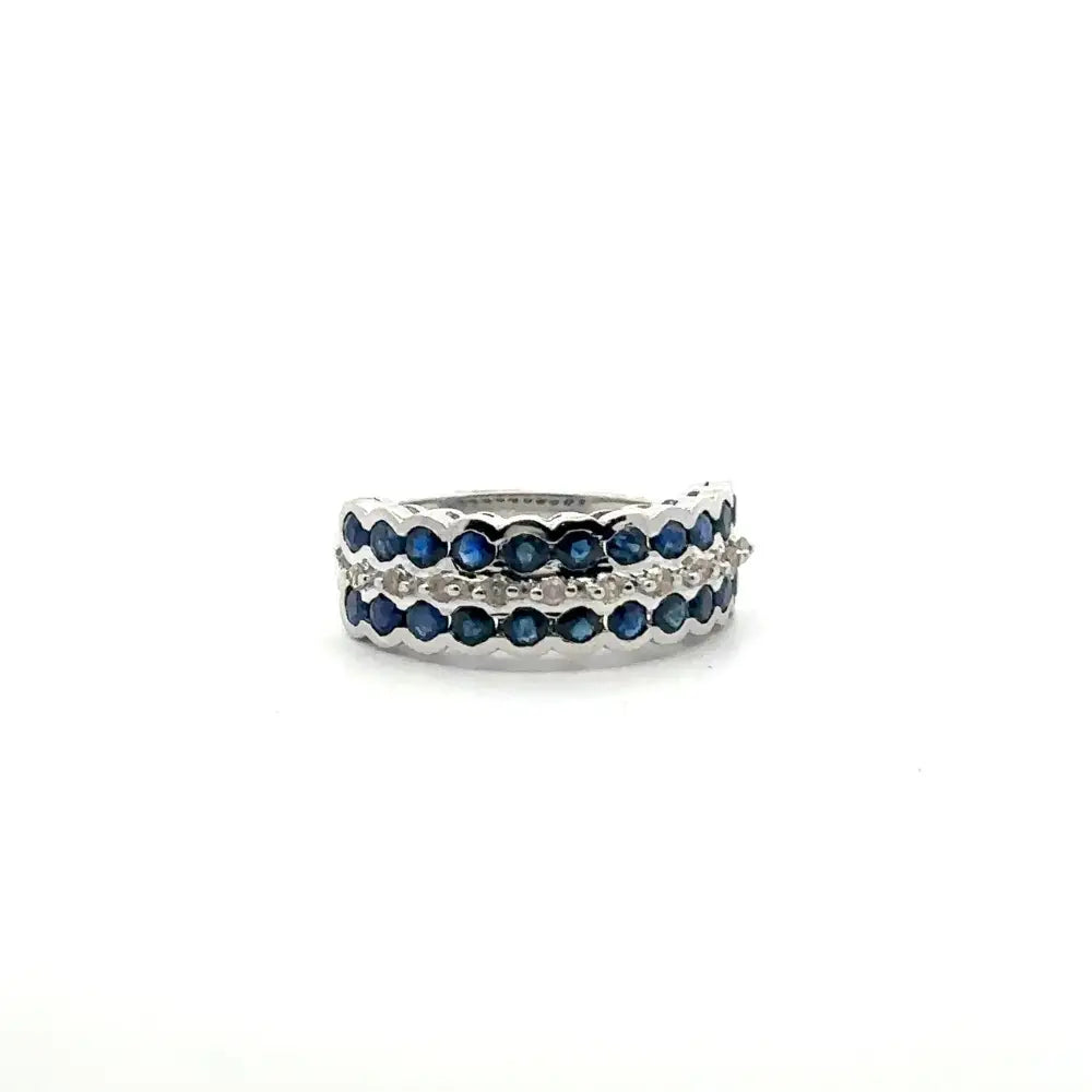 Precious Gemstone Real Sapphire & American Diamond Wedding Band Ring In 925 Sterling Silver