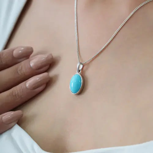 10x14 mm Oval Shape Natural Turquoise December Birthstone 925 Sterling Silver Pendant