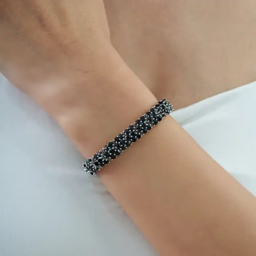 Classic Natural Black Onyx Gemstone 925 Sterling Silver Statement Bracelet For Women's