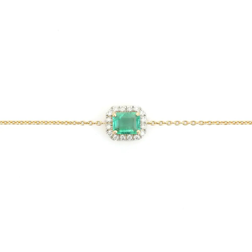 Octagon Emerald & Round Solitaire Halo Bracelet Everyday Stacking Jewelry 14K Gold Jewelry