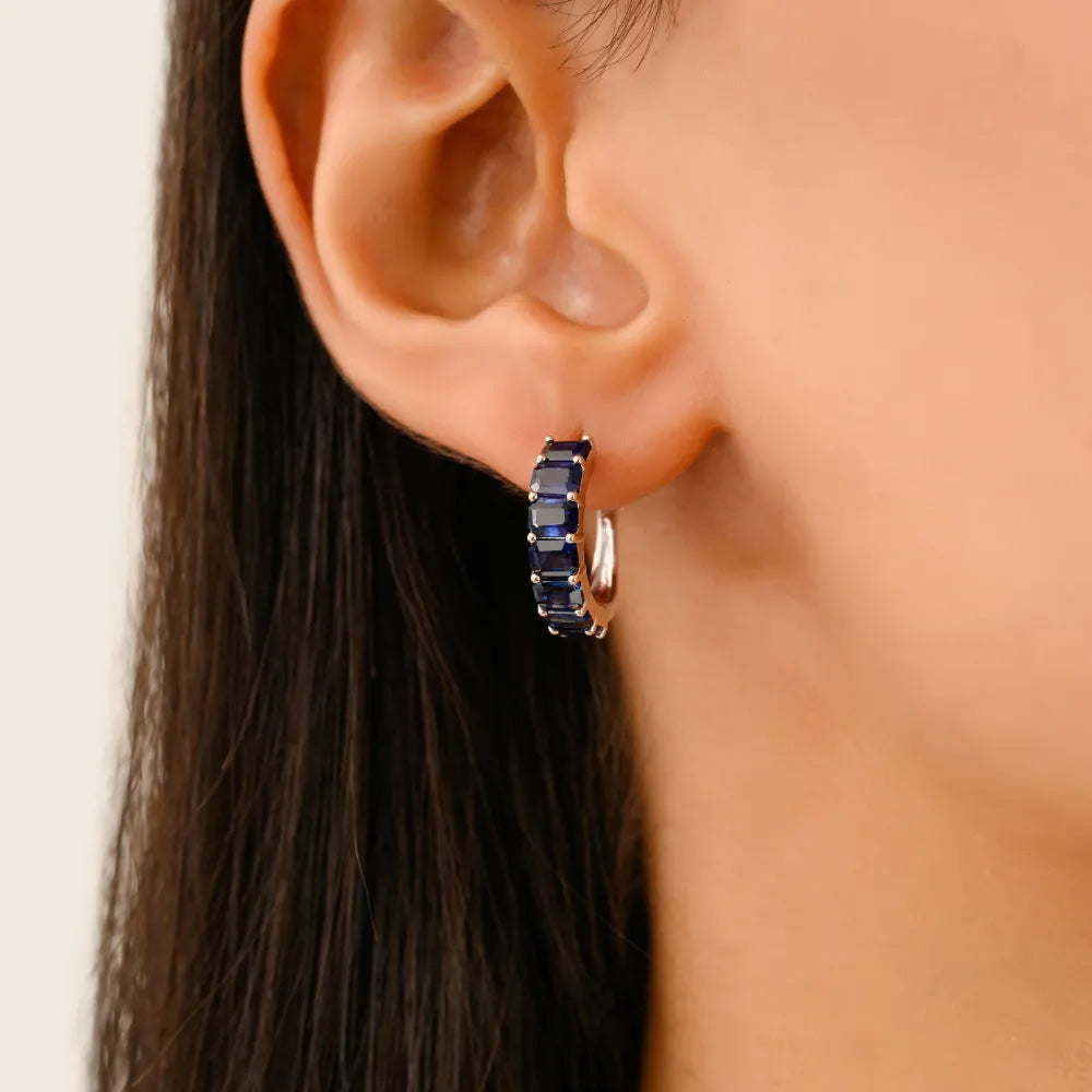 September Birthstone Wholesale Hoop Earrings In 100% Genuine Blue Sapphire Everyday Jewelry