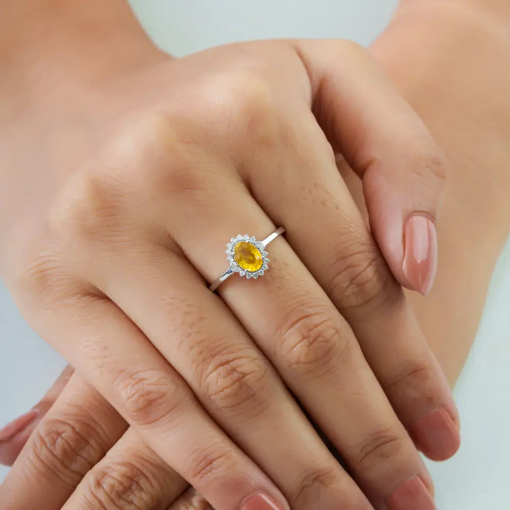 0.85ct. Yellow Sapphire & Diamond Fine Cluster Ring Engagement Jewelry 14K White Gold