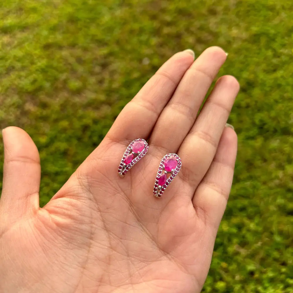 Bulk Order 925 Sterling Silver Natural Mix Shape Ruby Stud Earrings Set In Prong & Pave Setting