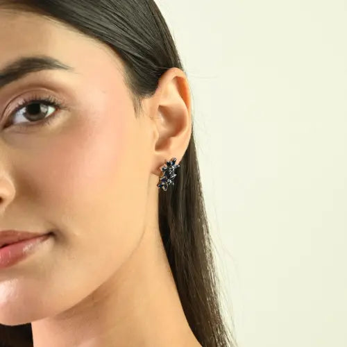 Beautiful S925 Silver Marquise Cut Genuine Blue Sapphire Double Floral Studs Earrings