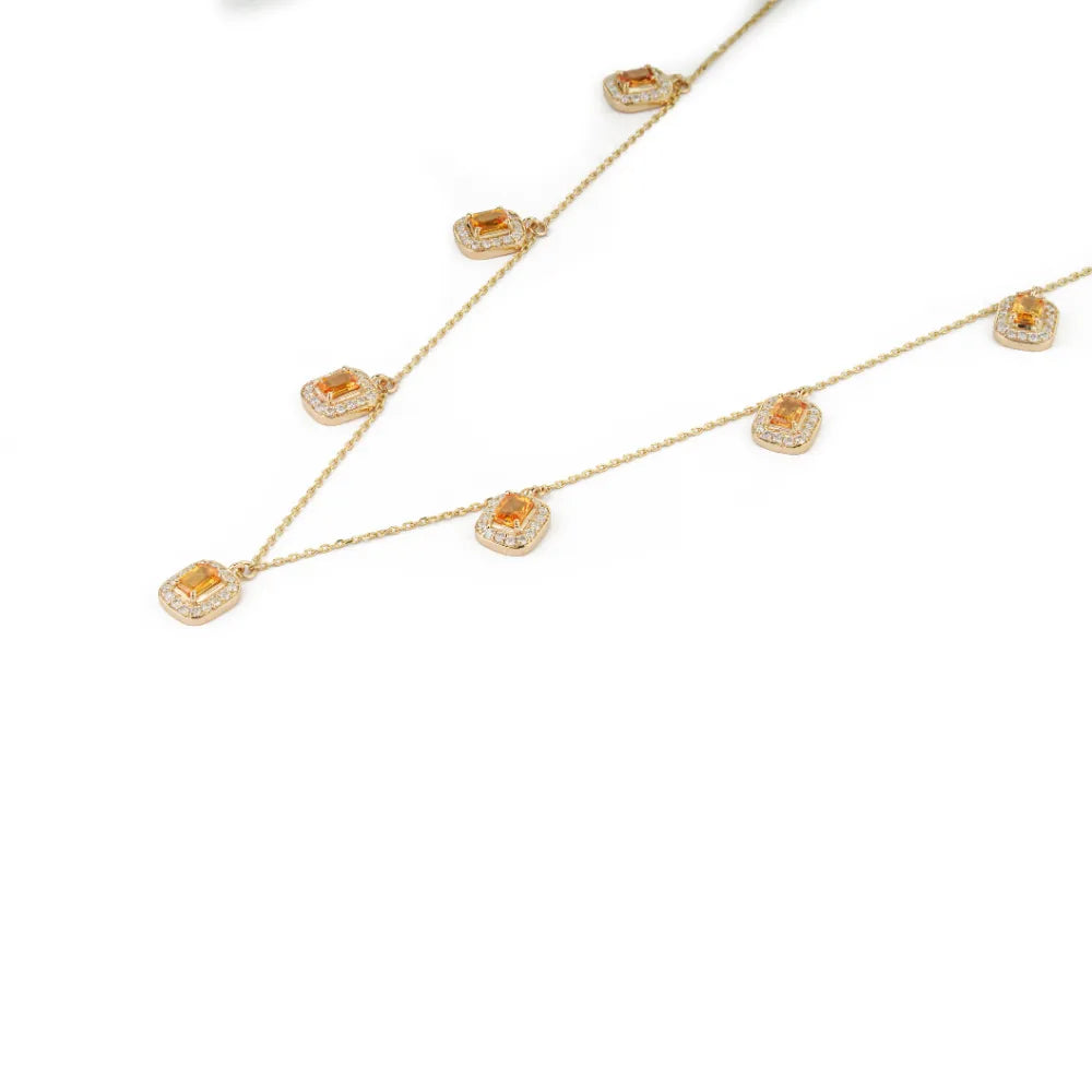 4x3mm Octagon Cut Citrine & Diamond Charm Chain Necklace Fine 14K Solid Yellow Gold Jewelry Manufacturer