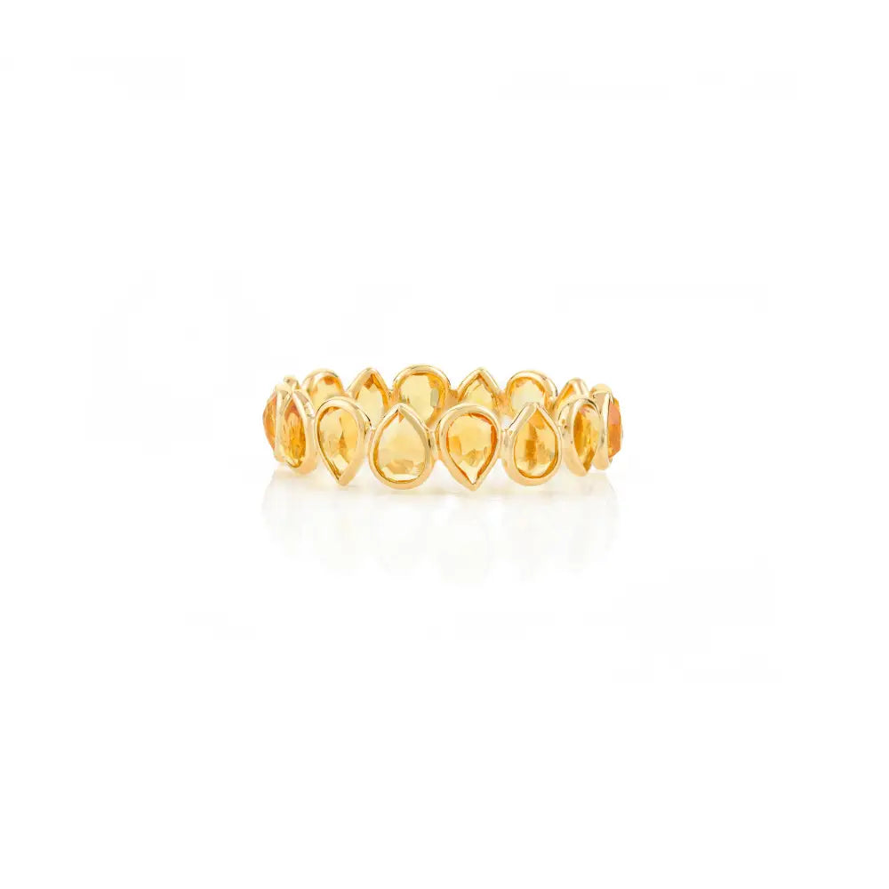 November Birthstone Genuine Citrine 18K Pure Yellow Gold Eternity Band Ring Stacking Jewelry