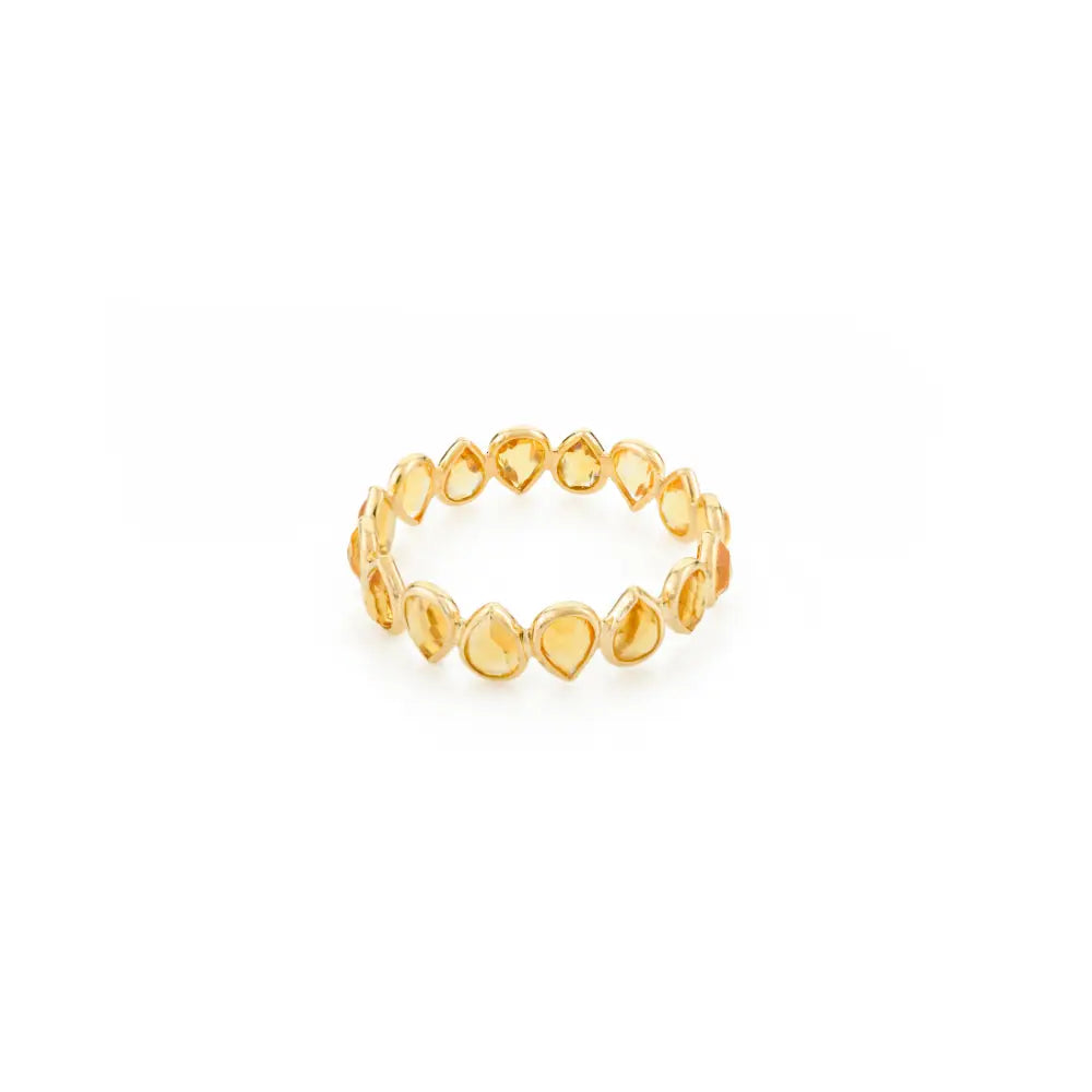 November Birthstone Genuine Citrine 18K Pure Yellow Gold Eternity Band Ring Stacking Jewelry